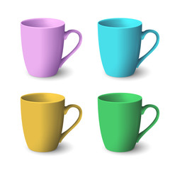 Set of color realistic coffee cups isolated on white background