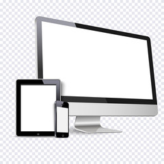 Vector set of Modern Digital devices on transparent background - obrazy, fototapety, plakaty