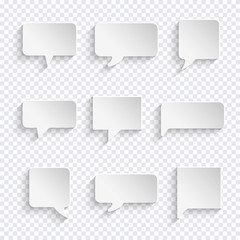 Vector set of paper white speech bubble icons with shadows