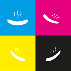 Sausage simple sign. Vector. White icon with isometric projections on cyan, magenta, yellow and black backgrounds.