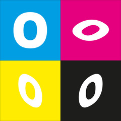 Letter O sign design template element. Vector. White icon with isometric projections on cyan, magenta, yellow and black backgrounds.