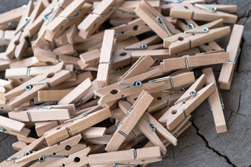 clothes pegs on the antique wood table