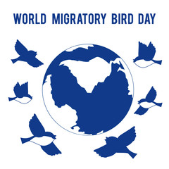 World Migratory Bird Day. Birds fly around the globe. Place for text.
