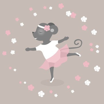Day of dance. Vector illustration for a holiday. The mouse dances like a ballerina. Cute drawing.