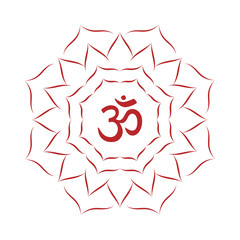 Om symbol with hand drawn mandala. Oriental decorative ornament  can be used for greeting card, wedding invitation, yoga poster, coloring book.