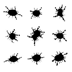 Set of black splash ink on white background. Vector illustration
