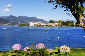 Isola Bella seen from the shore of the Lake Maggiore from Stresa town. Italy, Europe
