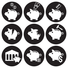 Piggy bank icons set