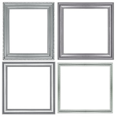 collection of vintage silver and wood picture frame, isolated on white
