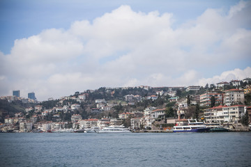 View of Istanbul and Bosphorus, Turkey. Sea front town houses