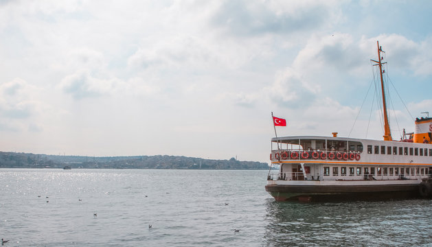 Ferry on the Bosphorus. Passenger ship in Istanbul, Turkey