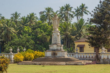 Fototapeta na wymiar Sacred Heart of Jesus, statue at the yard of St. Catherine Cathedral, Old Goa, India