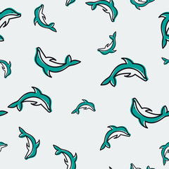 Seamless pattern with dolphins
