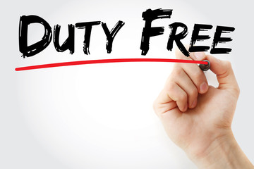 Hand writing Duty free with marker, concept background
