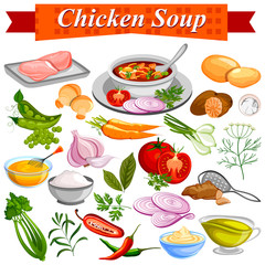 Ingredient for Indian Chicken Soup recipe with vegetable and spices