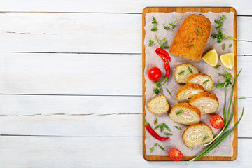 fish fillets roll-up with crab meat