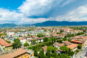 The view from the leaning tower on square of miracles and Pisa