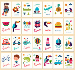 Summer travel collection of tags, symbols and elements