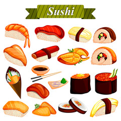 Full collection of different variety of Sushi roll from Japanese cuisine