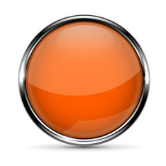 Orange round glass button with chrome frame