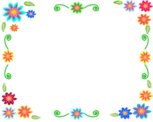 Colorful Spring flower as a border on white background