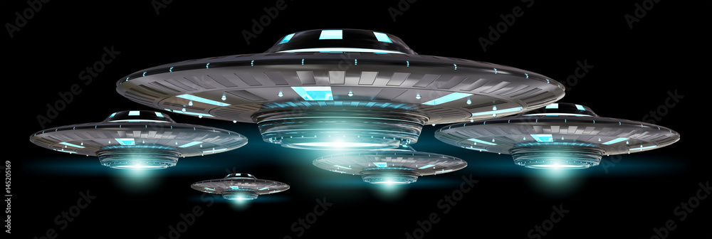 Poster vintage ufo isolated on black background 3d rendering