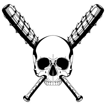 A human skull and two crossed baseball bats covered with barbed wire Stock  Vector | Adobe Stock