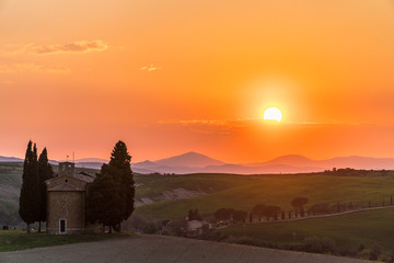 Sunset over the Vitaleta Chapel