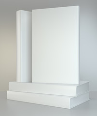 white stack of books on gray background. 3d rendering