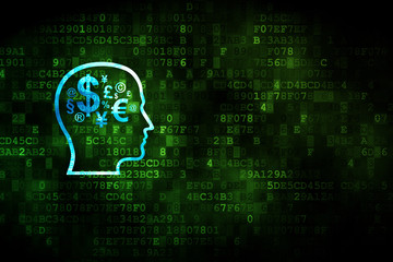 Advertising concept: Head With Finance Symbol on digital background