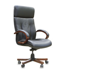 The office chair from black leather. Isolated