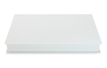 Blank book cover template isolated on white background with soft shadows.