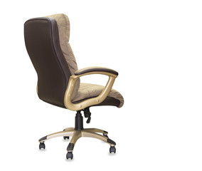 back view of modern office chair from brown cloth. Isolated