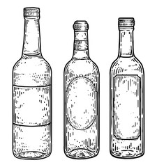 Fototapeta na wymiar Spirit glass boottle illustration, drawing, engraving, ink, line art, vector