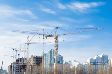 	Panorama of construction at the background of blue sky