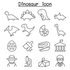 Dinosaur & Excavation icon in thin line style © Puckung