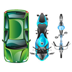 Top view of different transportation