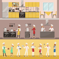 infographic chef cooking in restaurant character design
