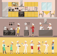 Obraz premium infographic chef cooking in restaurant character design