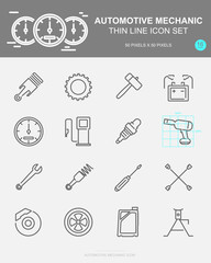 Set of AUTOMOTIVE MECHANIC Vector Line Icons. Includes wheel, oil, gear, battery and more. 50 x 50 Pixel.