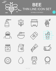 Set of Bee Vector Line Icons. Includes honey, flower, beehive, wax and more. 50 x 50 Pixel.