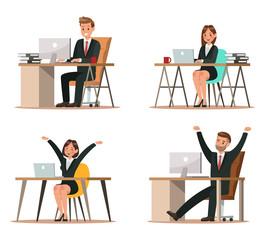 Set of business characters working in office. Vector illustration design