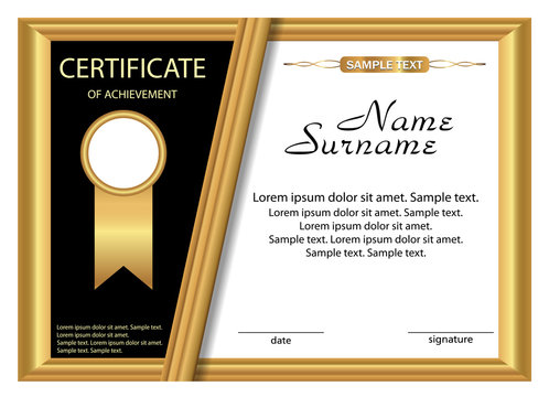 Template certificate of achievement. Gold design. Vector