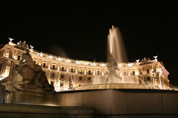 Rome Piazza della Repubblica with fountain at night