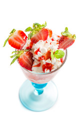 Sweet strawberry dessert ice cream on white background