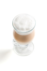 Closeup of coffee latte on a white background