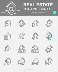 Fototapeta premium Set of Real Estate Vector Line Icons. Includes house, money, business, finance and more. 50 x 50 Pixel.
