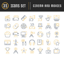 Set Vector Flat Line Icons Cinema and Movies