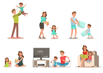 Family activity in home Includes playing game, playing doll, reading a book.
