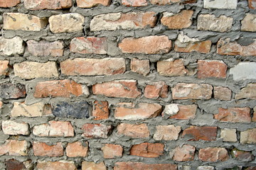 old dirty red brick wall as background